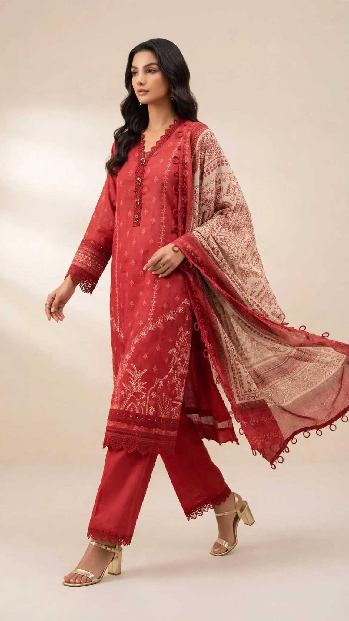 3 Piece - Digital Printed Linen Doria Suit