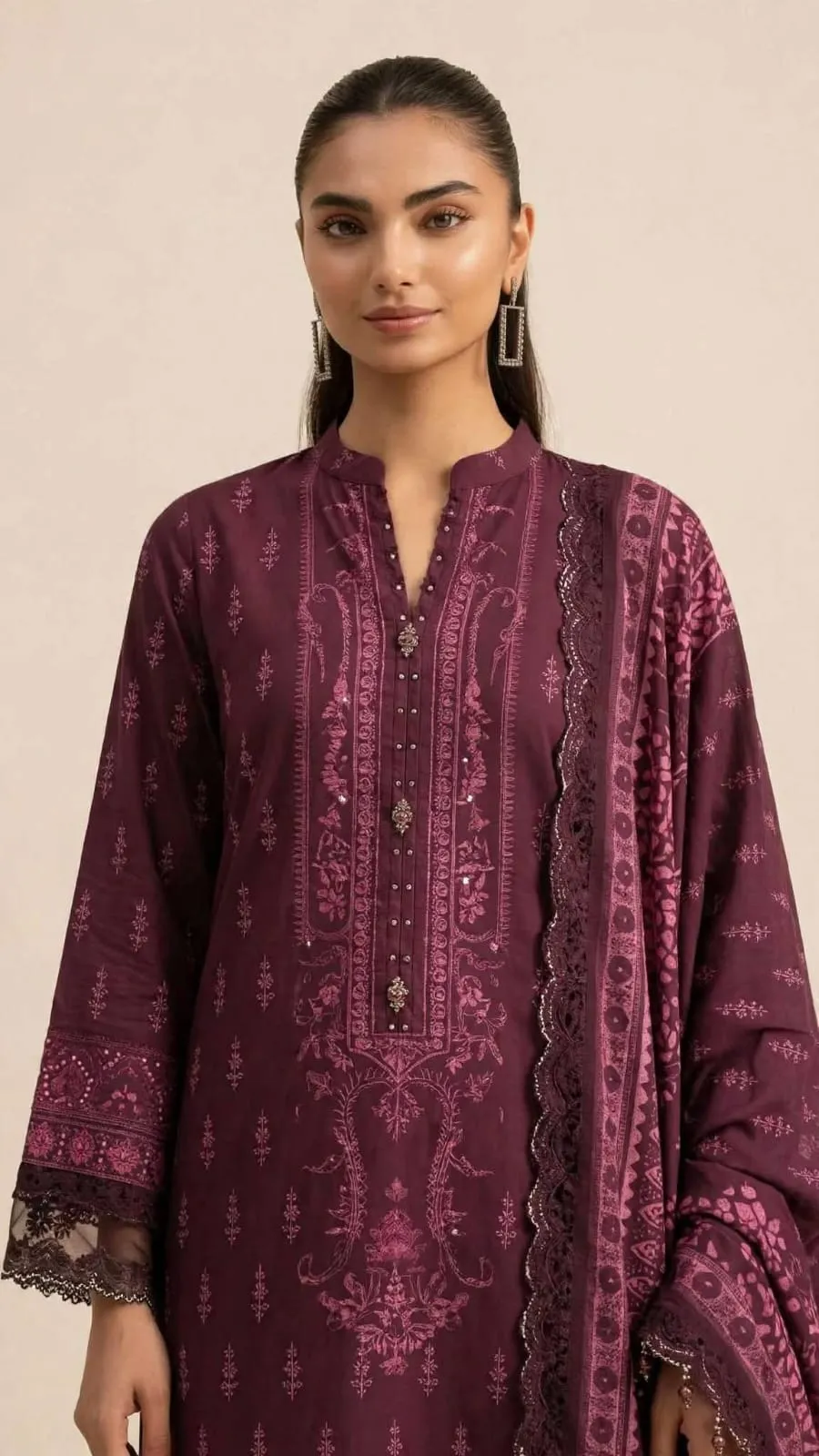 3 Piece - Digital Printed Linen Doria Suit detail